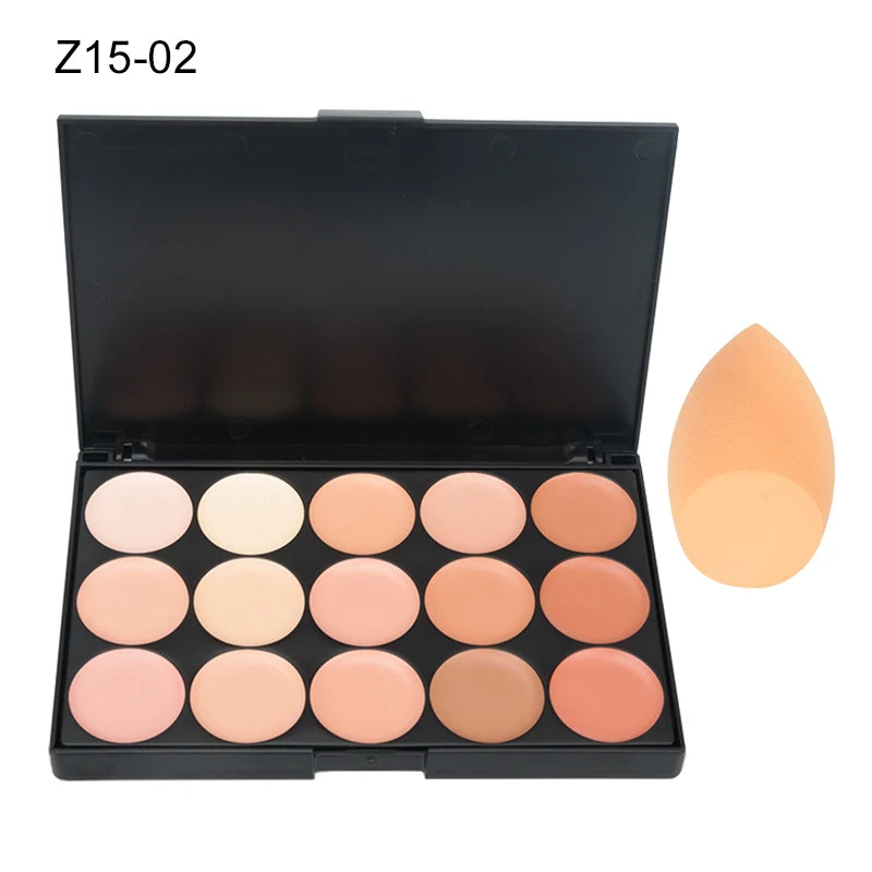 15-Color Concealer & Contour Palette – Professional finish for all skin tones.