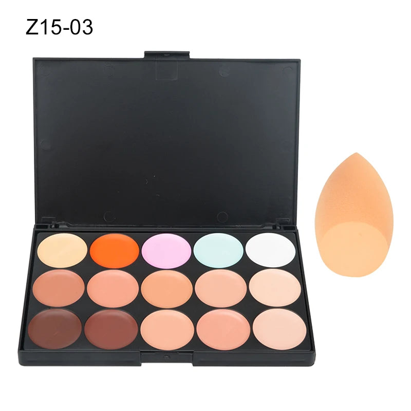15-Color Concealer & Contour Palette – Professional finish for all skin tones.