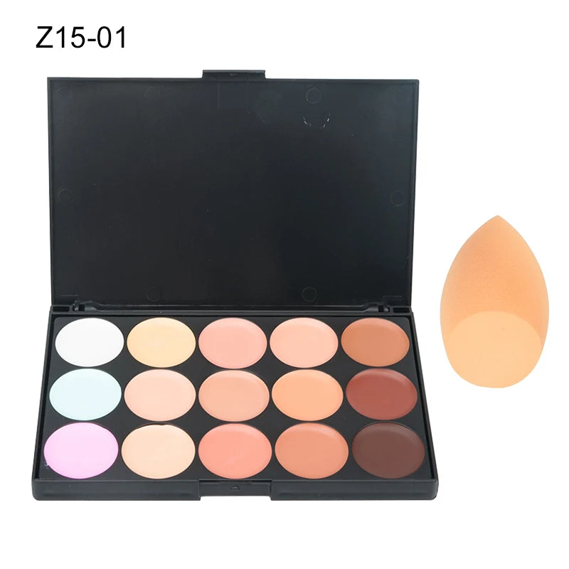 15-Color Concealer & Contour Palette – Professional finish for all skin tones.
