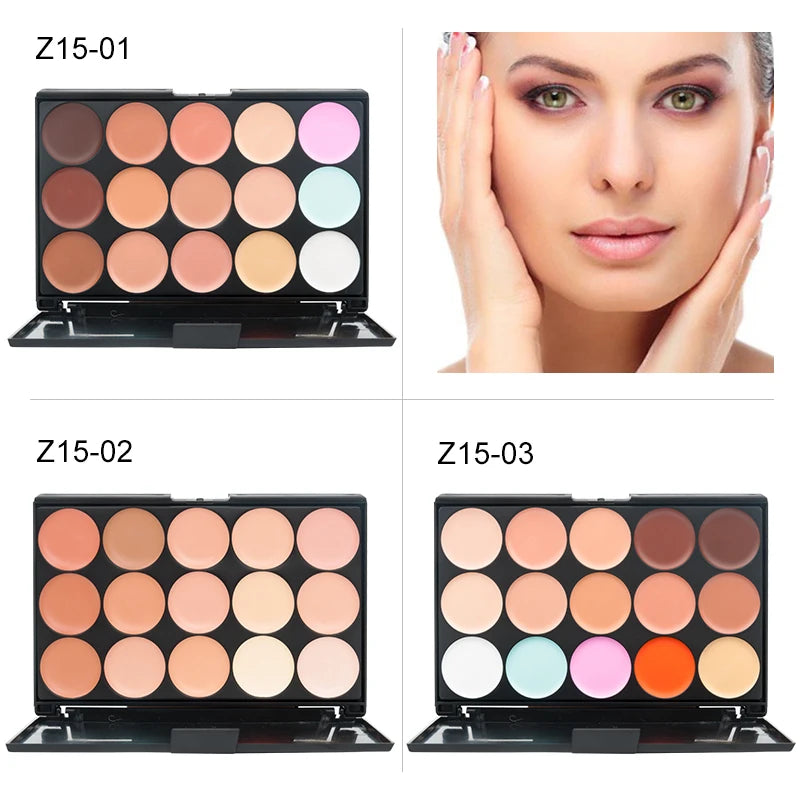 15-Color Concealer & Contour Palette – Professional finish for all skin tones.