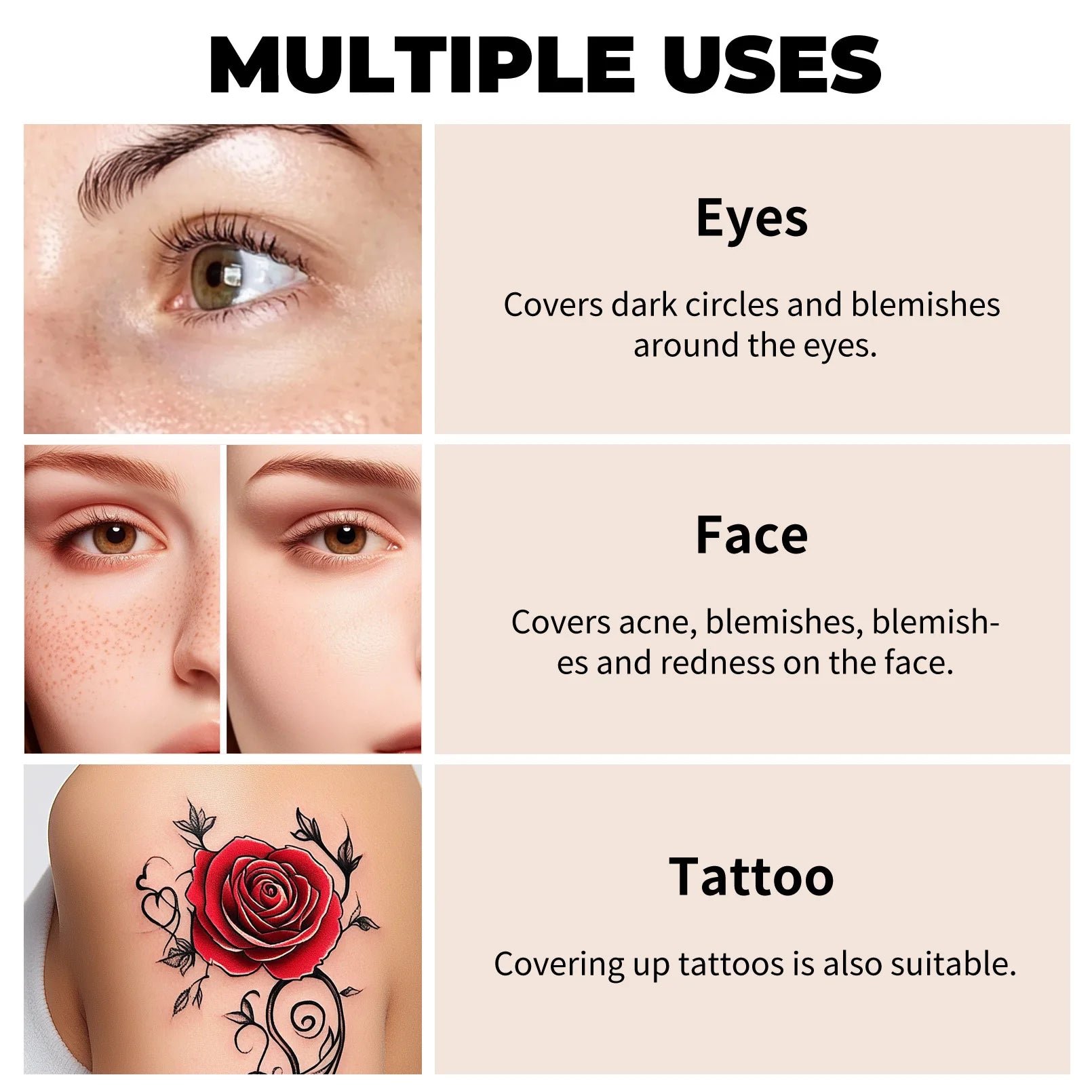 Corretivo à Prova d’Água de Alta Cobertura – Disfarça Manchas e Tatuagens com Acabamento Natural