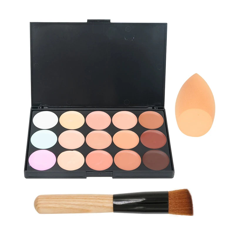 15-Color Concealer & Contour Palette – Professional finish for all skin tones.